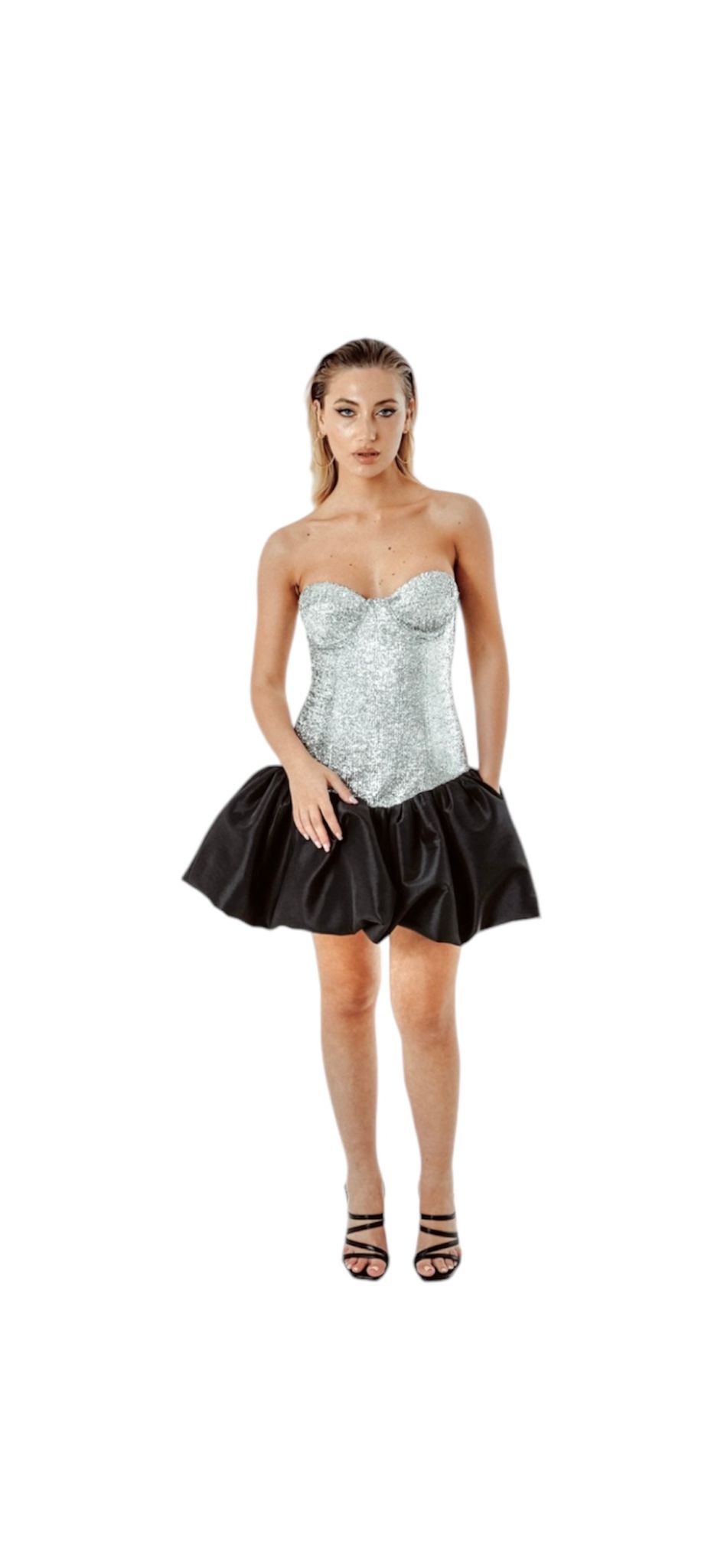 abito mini con gonna in taffeta